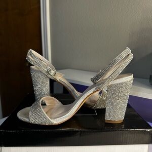 Sparkling Silver Block Heel Sandals